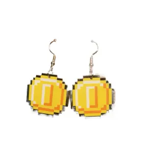 Cute Coin Dangle Hook Earrings - Pixelated Design Yellow and Black Color Scheme Fashion Accessory