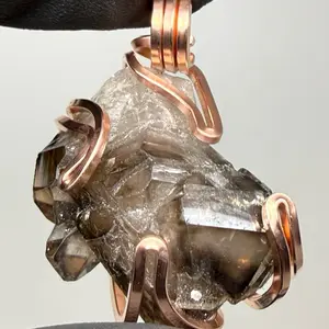 Large Elestial Smoky Quartz w/ Rainbow inclusion - Alligator Quartz - Copper PENDANT Unique Artisan Crafted Design 999 Cu
