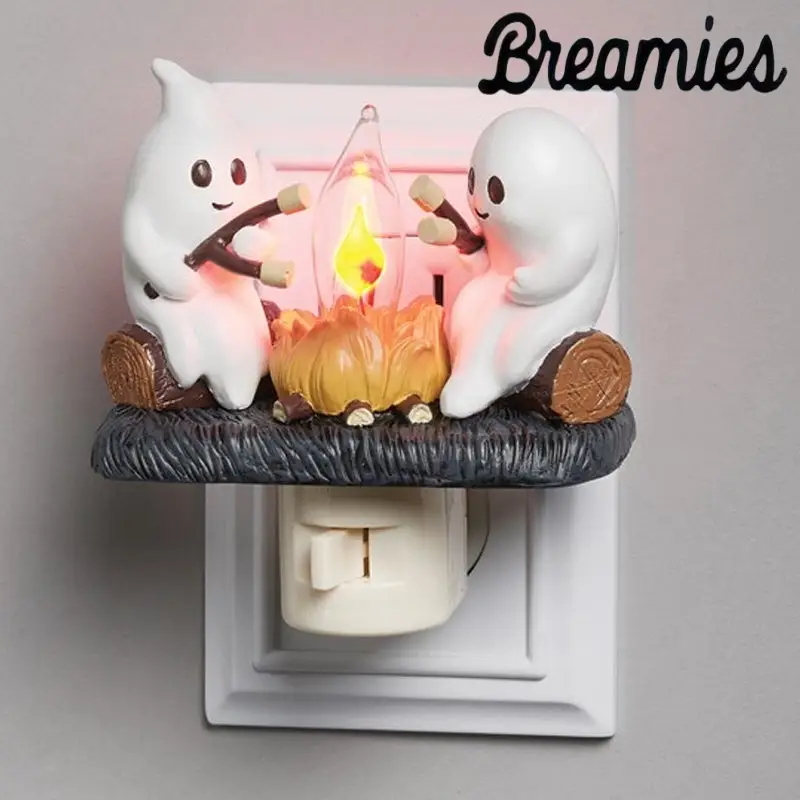 Breamies Ghost Campfire Flickering Halloween Night Light, 3D LED Small Electric Faux Campfire Night Light, Halloween Nightlight Indoor Decorations,Fun