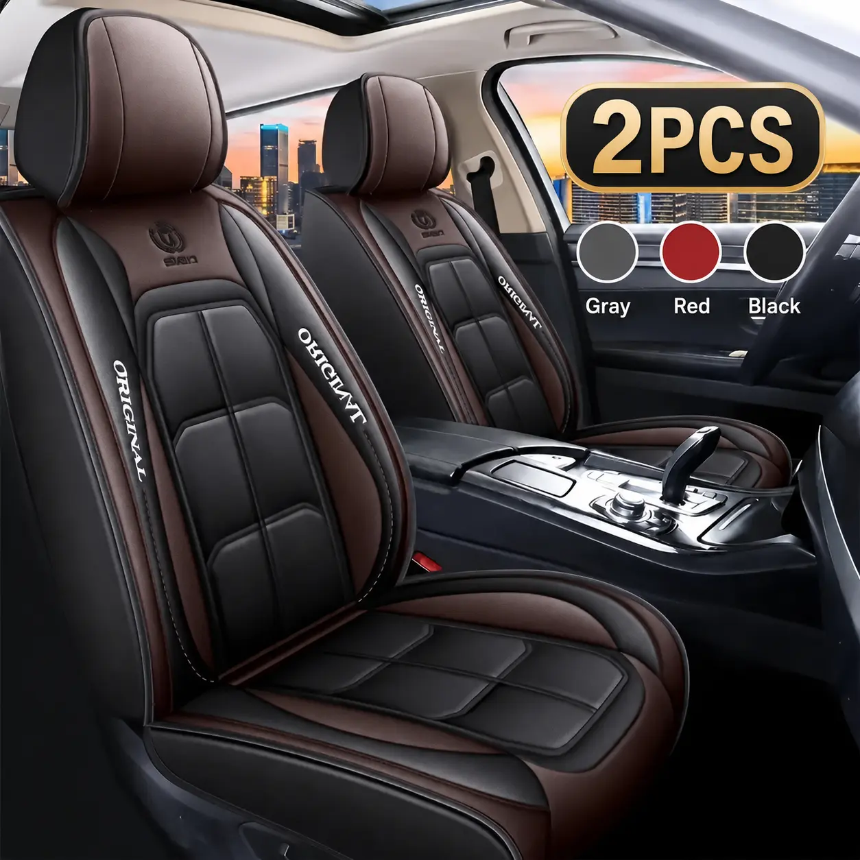 2PCS Front Car Seat Covers, PU Leather Waterproof Seat Covers for Cars, Airbag Compatible Universal Fit Seat Protectors, Red and Black Automotive Interior Accessories for Cars SUV Truck Van