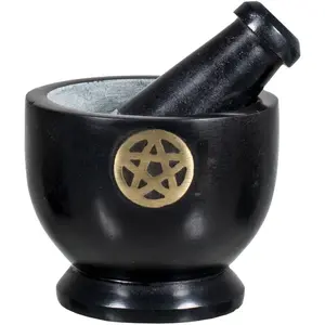 Soapstone Mortar & Pestle Pentacle Finding Black