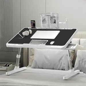 Laptop Bed Desk, X-Large Leather Adjustable Computer Bed Table Tray, Foldable Laptop Lap Desk for Bed Sofa Couch Floor Writing Eating Working with Drawer 2 Movable Stoppers