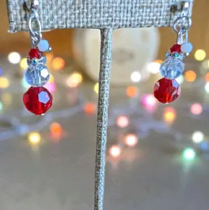 Christmas Santa Bead Earrings - Red and Clear Bead Design - Holiday Accessory
