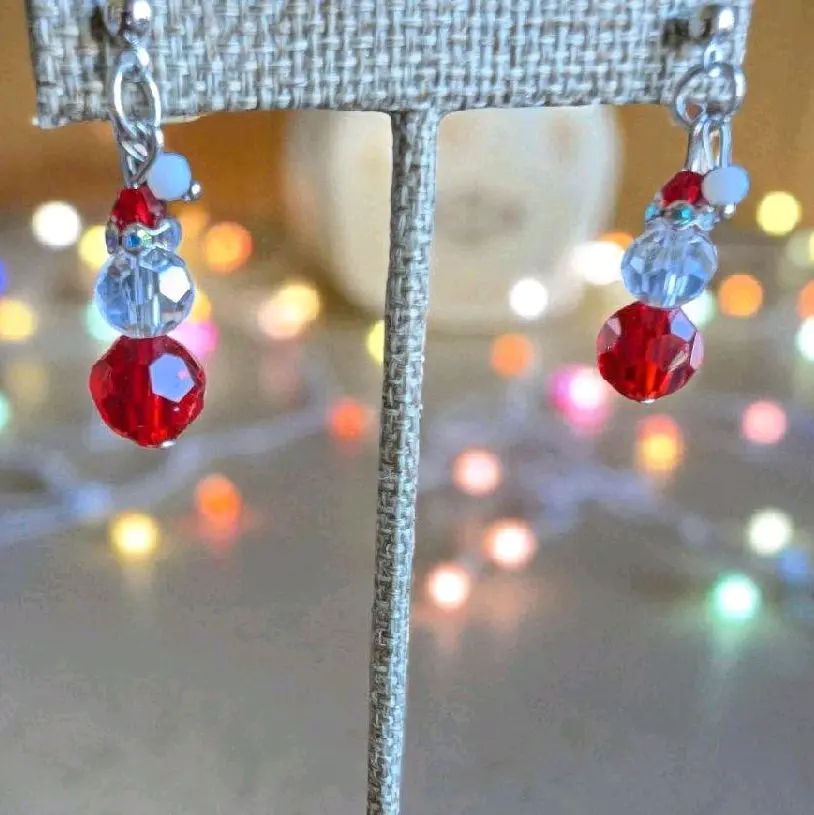 Christmas Santa Bead Earrings - Red and Clear Bead Design - Holiday Accessory