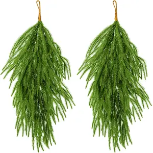 2-Piece Artificial Christmas Tear Drop Garland, 28 Inch Pine Needle Decorations for Indoor Outdoor Holiday Decoration