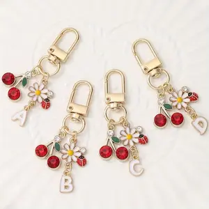 1pc Fashion Cute Flowers Cherry Letter Pendant Fashionable Alloy Keychain Accessories Creative Design Birthday Gift Ladybug Keychain Charm Cute Keychain Accessory Floral Pattern Keychain