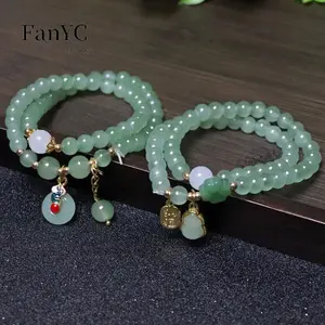 Natural Gold Silk White Jade Necklace Hand-carved Green Jade Buddha Bead Necklace Fashion Simple Jewelry  for Men and Women