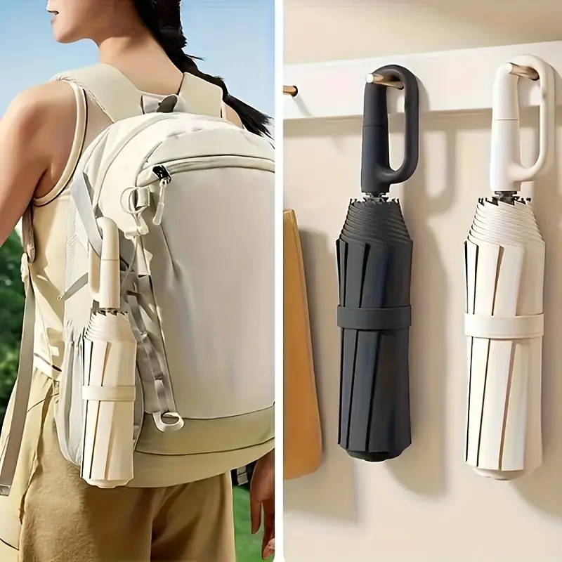 Unisex Portable Travel Folding Umbrella, Fully Automatic 10-bone Anti-break Umbrella Handle with Ring Buckle, Easy To Hang, Strong Wind Resistance All-weather Parasol