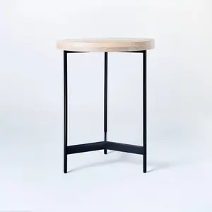 Threshold designed  Iron Side Table Mango Wood Round Black Metal Frame Brown