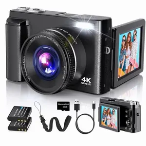 48MP Autofocus Digital Camera for Photography & YouTube Vlogging, 2026 Compact Black Travel Camera for Teens with 16X Zoom, 3" 180° Flip Screen, SD Card