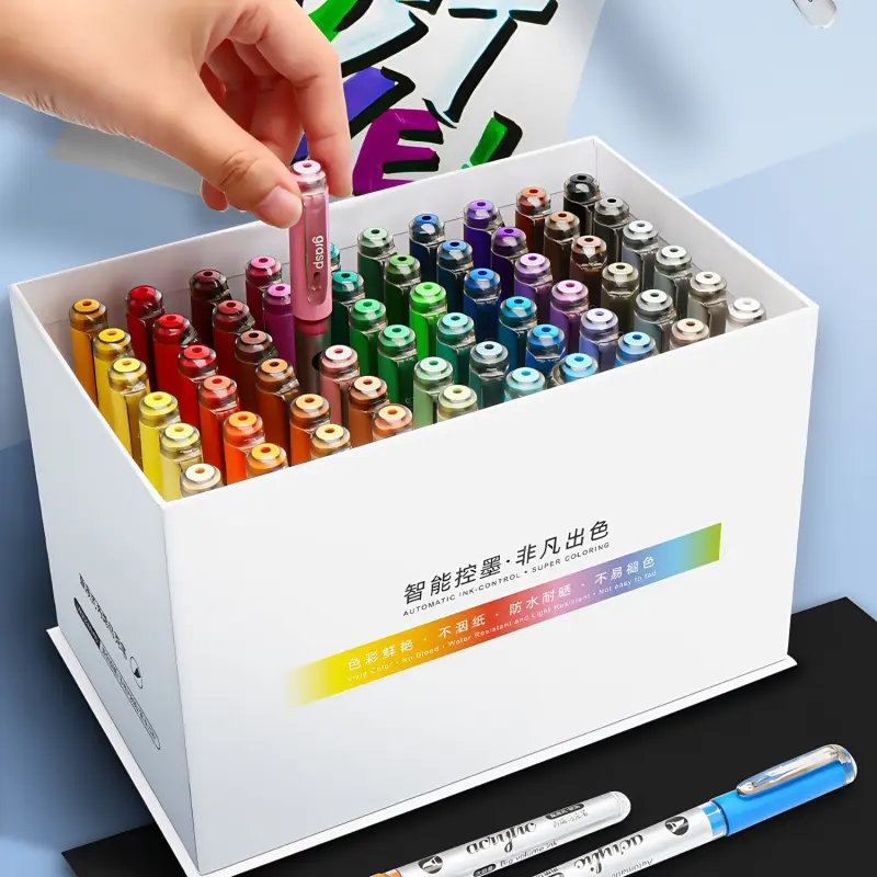 Acrylic Paint Markers Set, Brush Tip, Automatic Ink Control Acrylic Paint Pens for Artist Adults Coloring Drawing Cartoon Anime Comic, Waterproof Acrylic Brush Marker for Canvas, Wood, Stone, DIY Crafts