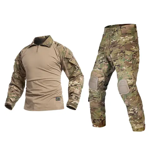YEVHEV Men's Classic G3 Polyester-Nylon-Cotton Stretch Tactical Combat Suit, Camouflage Workwear Uniform Set with Detachable Knee-Elbow Pads, Snagfree Zipper, Smooth Shirt & Protective Gear