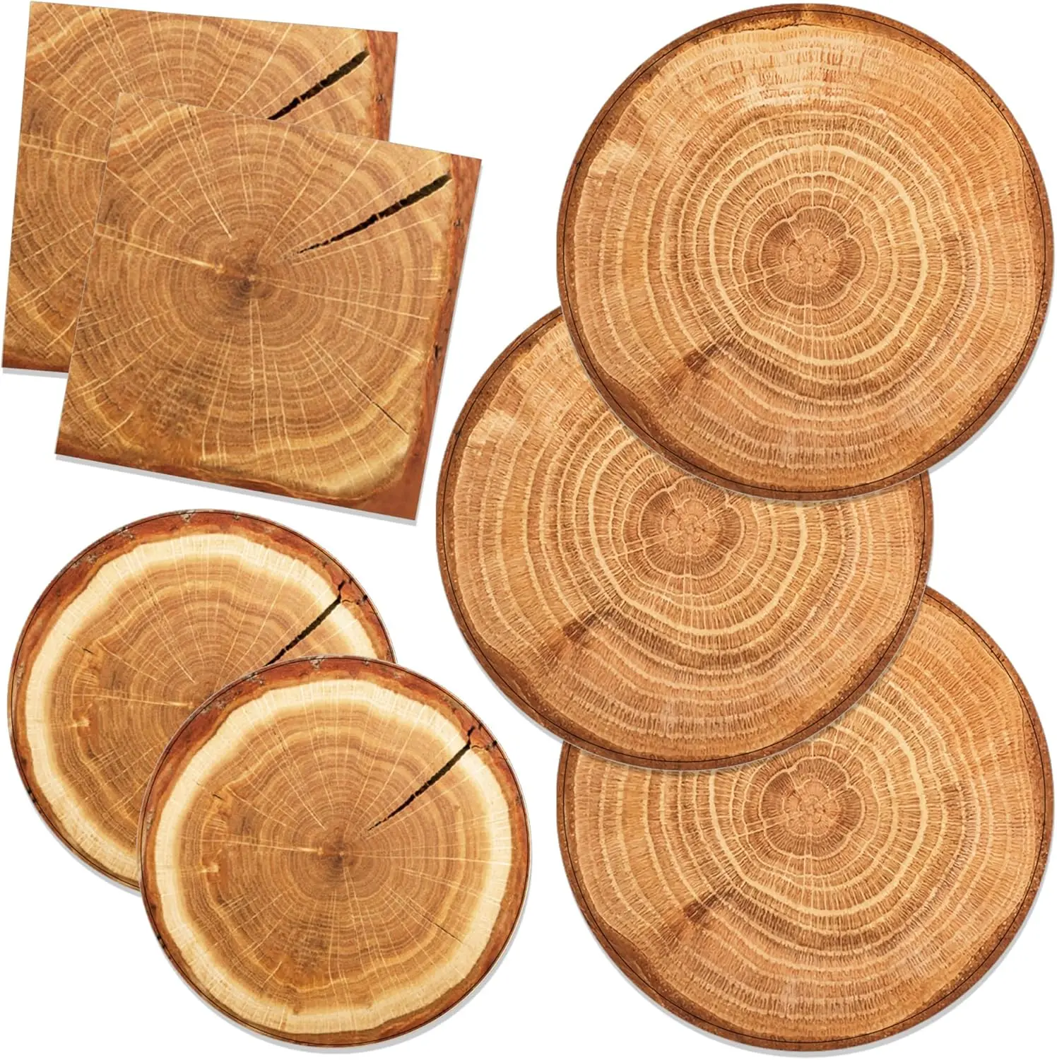 Thick Colorful Retro Wood Grain Disposable Tableware Pack - 88PCS Party Supplies Set with Plates, Napkins, Cutlery, Serves 24 Guests for Birthday Wood Grain Theme Events