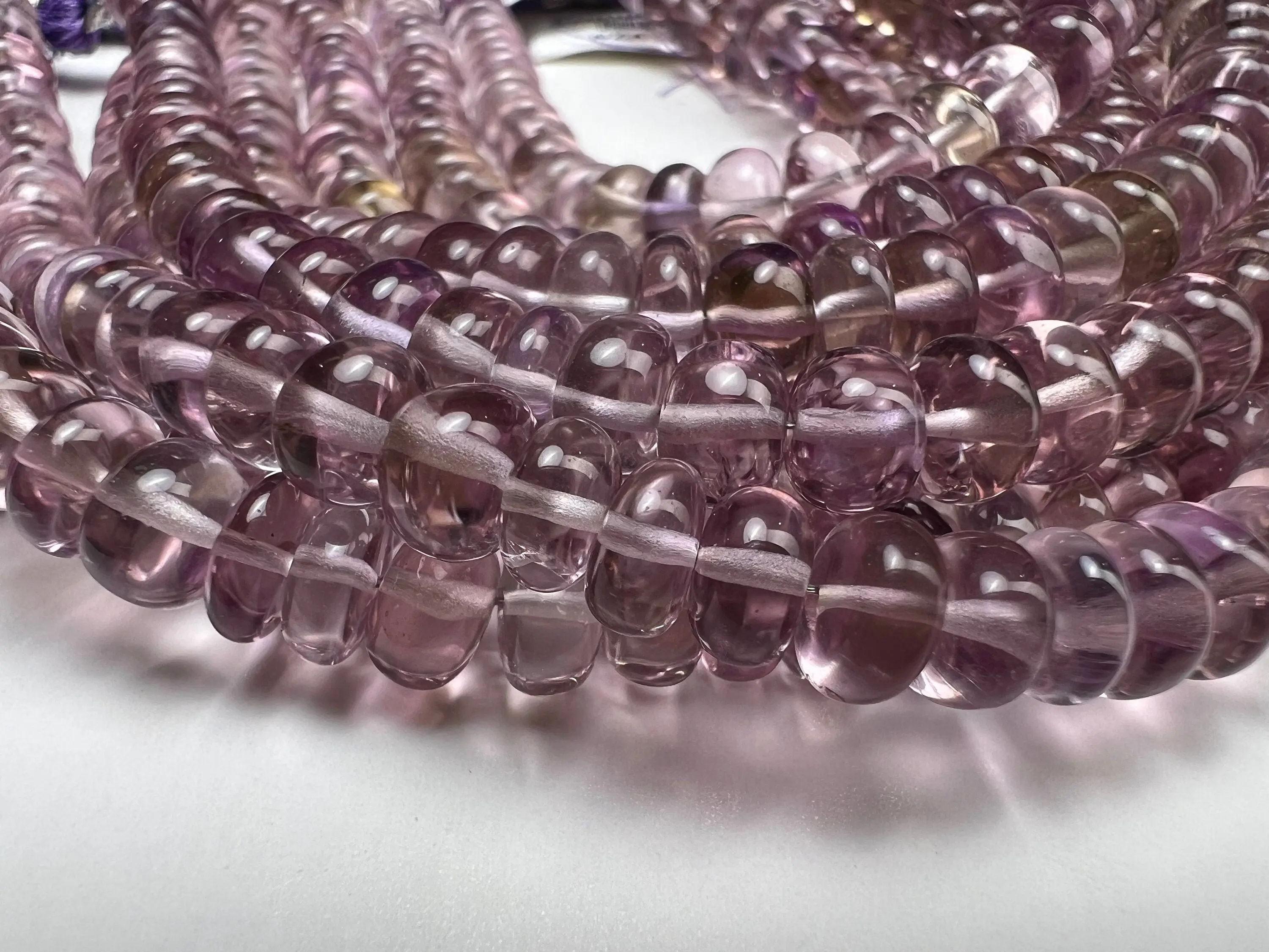 Pink Amethyst smooth tyre wheel Roundel 6.5-9mm light purple Gemstone Bead  8" Strand
