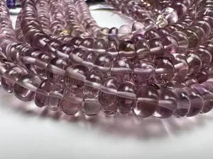 Pink Amethyst smooth tyre wheel Roundel 6.5-9mm light purple Gemstone Bead  8" Strand