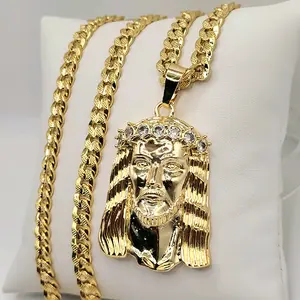Jesus Pendant Gold Filled Cuban Chain Jesus En Cadena Cubana Oro Laminado Male Daily