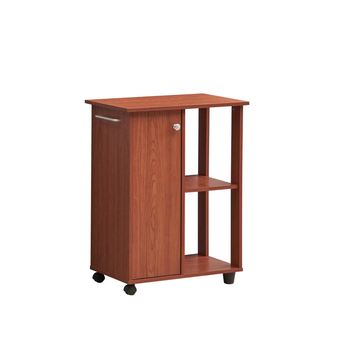 212 MAIN 23.6 in. Wide Wood Kitchen Cart - Cherry, Open Shelves, Cabinet Space, Wheels