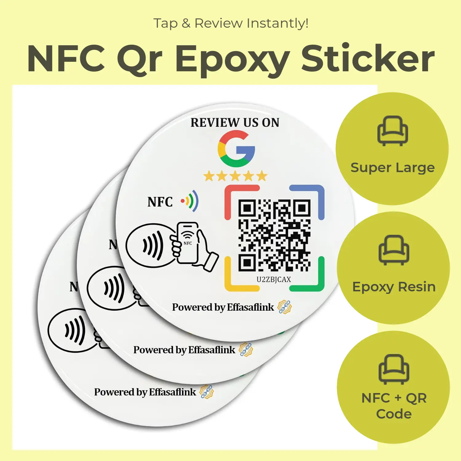 Epoxy Google Review Disc – NFC & QR Code – Stick & Go – Lifetime Use - No APP Needed