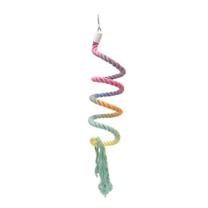 31.5" Bendable Bird Perch Cotton Rope Rainbow Bird Toy Twistable Ladder Swing Chewable Gym for Parakeets Cockatiels Conures Lovebirds