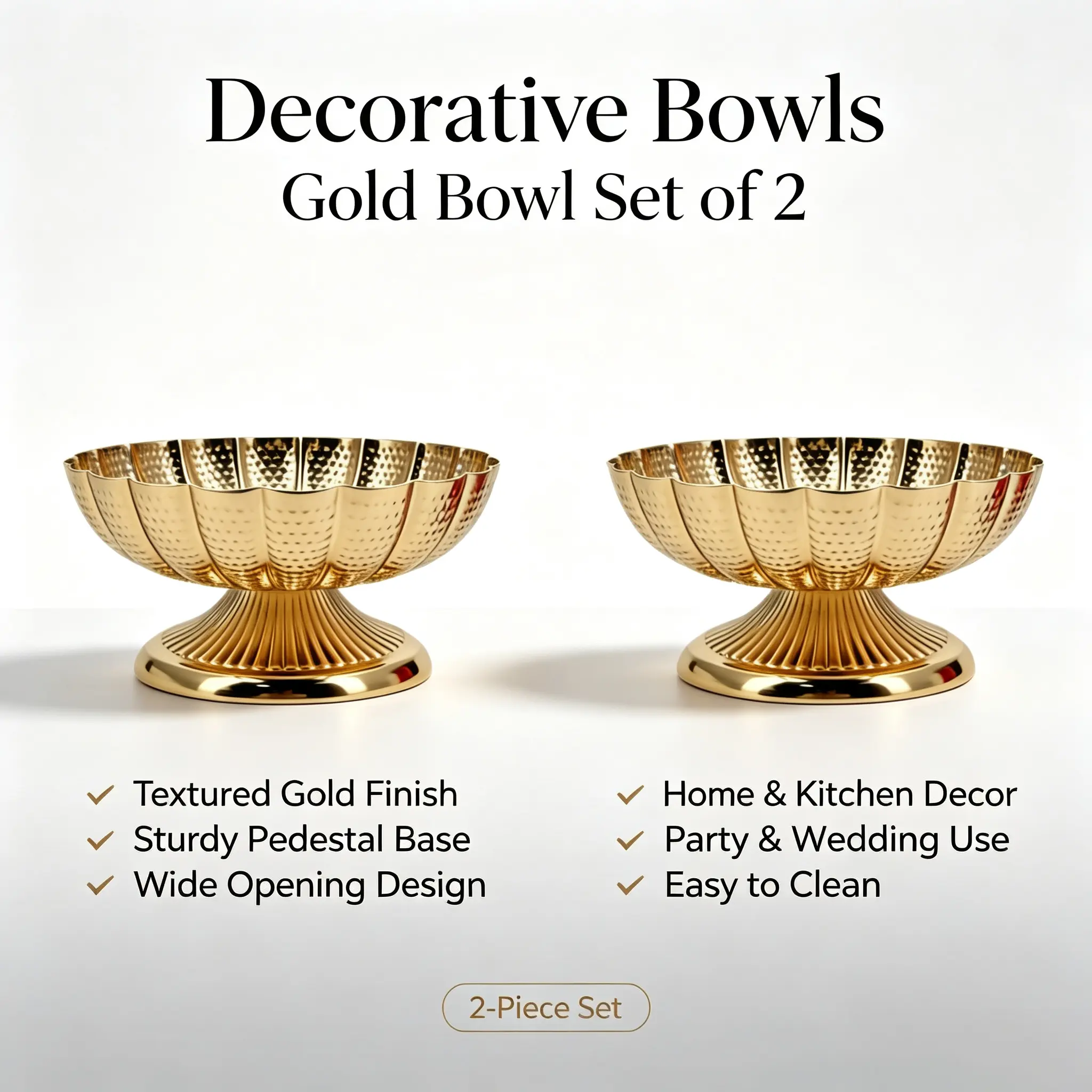 Light Luxury Gold & Silver Vertical Stripe Metal High-Rim Bowl Set (2-Piece) - Premium Home Decor Fruit Bowls for Weddings, Festive Banquets