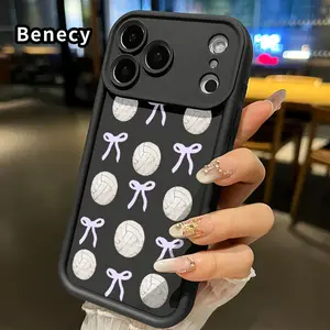 Volleyball & Bow Tapestry Pattern TPU Phone Case for iPhone 17 Pro Max 16 15 14 Plus 13 12 Mini 11 XR X XS Air E Shockproof Non Slip Military-Grade Protection Silicone Cover Smartphone Casing