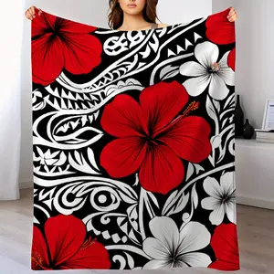 Thick Flannel Blanket - Bold Red Print on Black Background - All-Season Soft and Warm Bedspread/Sofa Cover - Luxurious Home Decor Gift, Suitable for Living Room, Bedroom, Housewarming - Machine Washable, Modern Design
