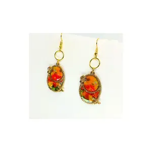 Floral Dangle Earrings, Gold Butterfly Oval, French Garden Collection-Crafting By BB