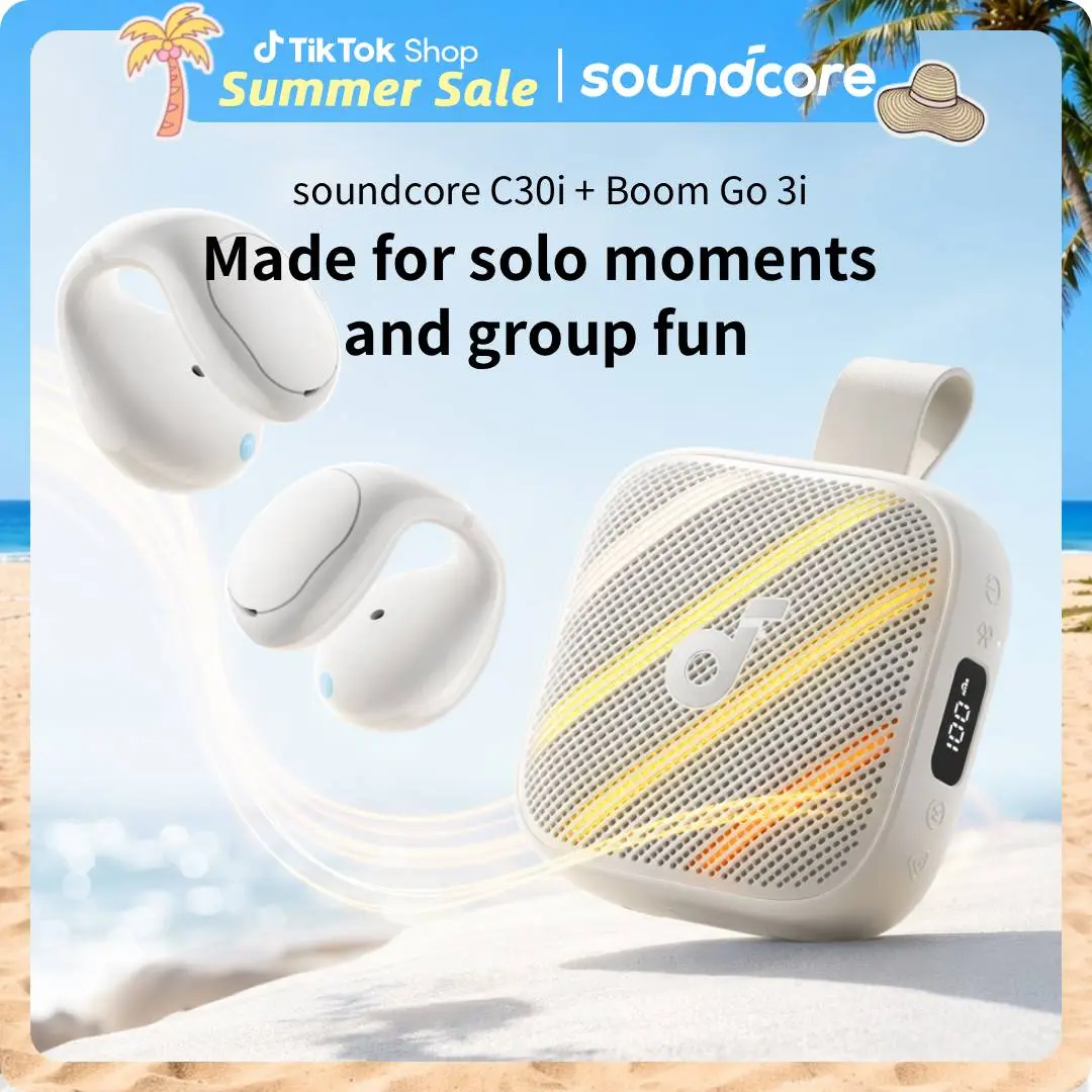 soundcore C30i & Boom Go 3i by Anker, White Audio Set, Open-Ear Clip-On Earbuds and Portable Waterproof Speaker #tiktokshopsummersale