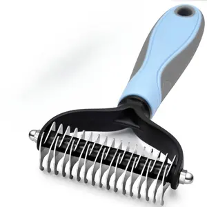 Pet Deshedding Brush - Undercoat Rake for Dogs & Cats - Double Sided Brush for Shedding and Dematting Comb for Dogs Grooming Tool kit