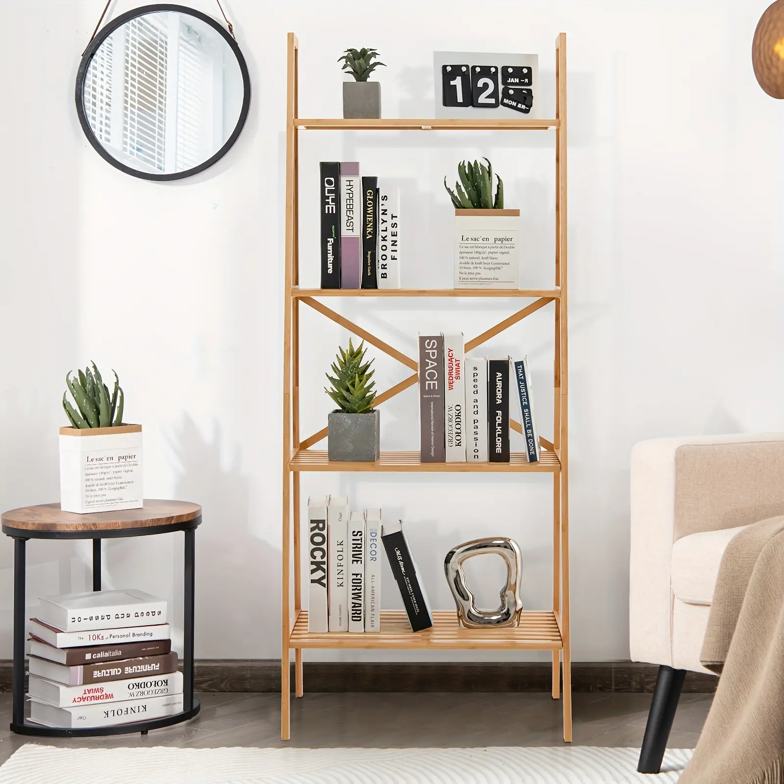 Seasonal promotion 1set 4-Tier Bamboo Ladder Bookshelf 58" Display Shelf Storage Rack Plant Flower Stand Storage Organizers