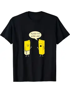 Playful Butter Stick Design T-Shirt - A Cheerful Black Tee Featuring Lively Butter Characters And Light-Hearted Speech Bubbles, Ideal for Casual Men'S Fashion, Plus Size