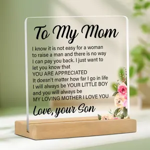 Acrylic Desktop Ornament, Flower & Letter Pattern Clear Ornament, Creative Desktop Decoration for Home Office, Customized Decoration, Gift for Mom, Birthday Gift, Signs, Gifts For Women, Personalized Plaque, Home Decor Products