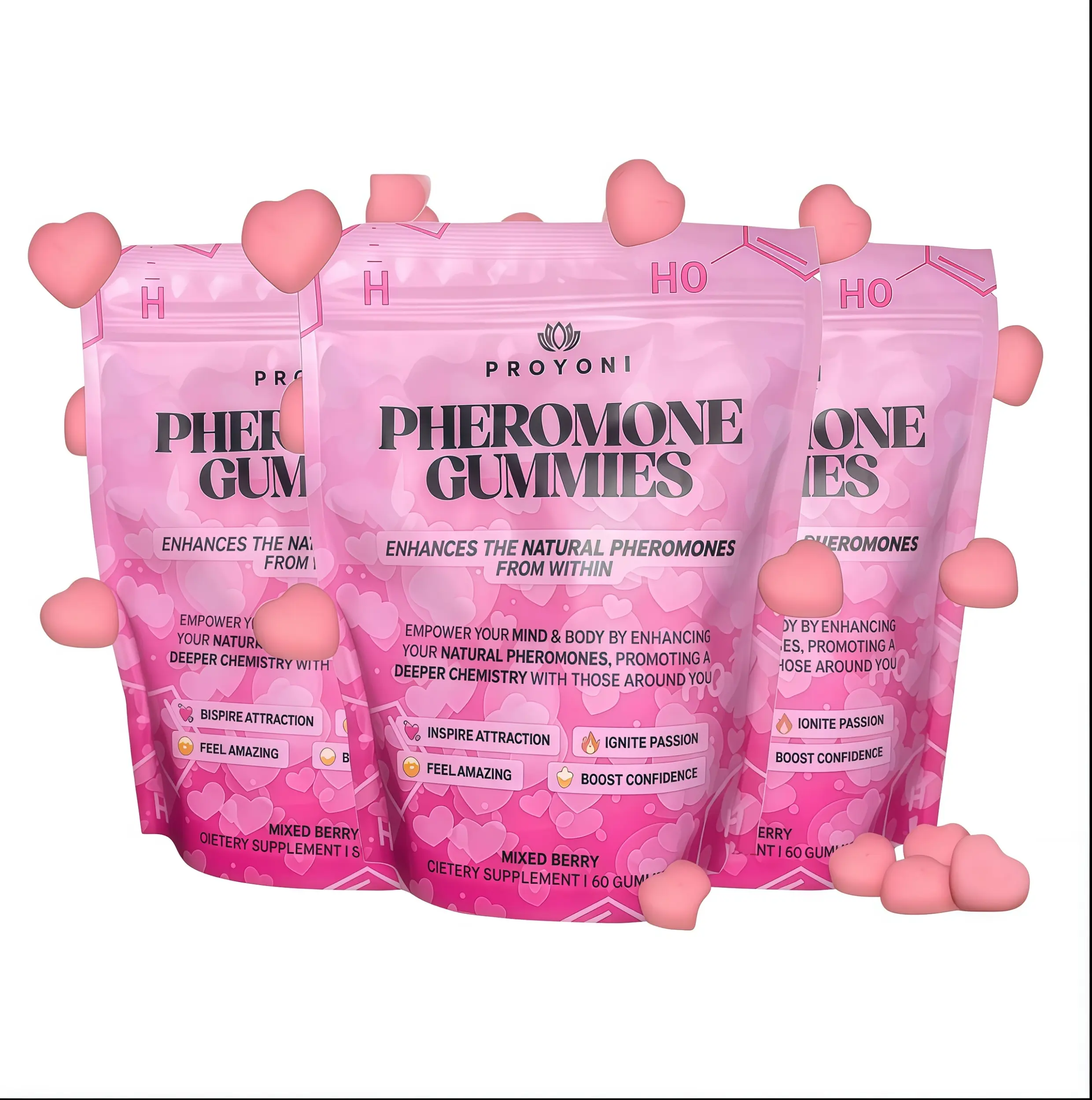 3XX-ProYoni Pheromone Gummies - Enhances Your Natural Pheromones From Within - 60 Count Mixed Berry Flavor