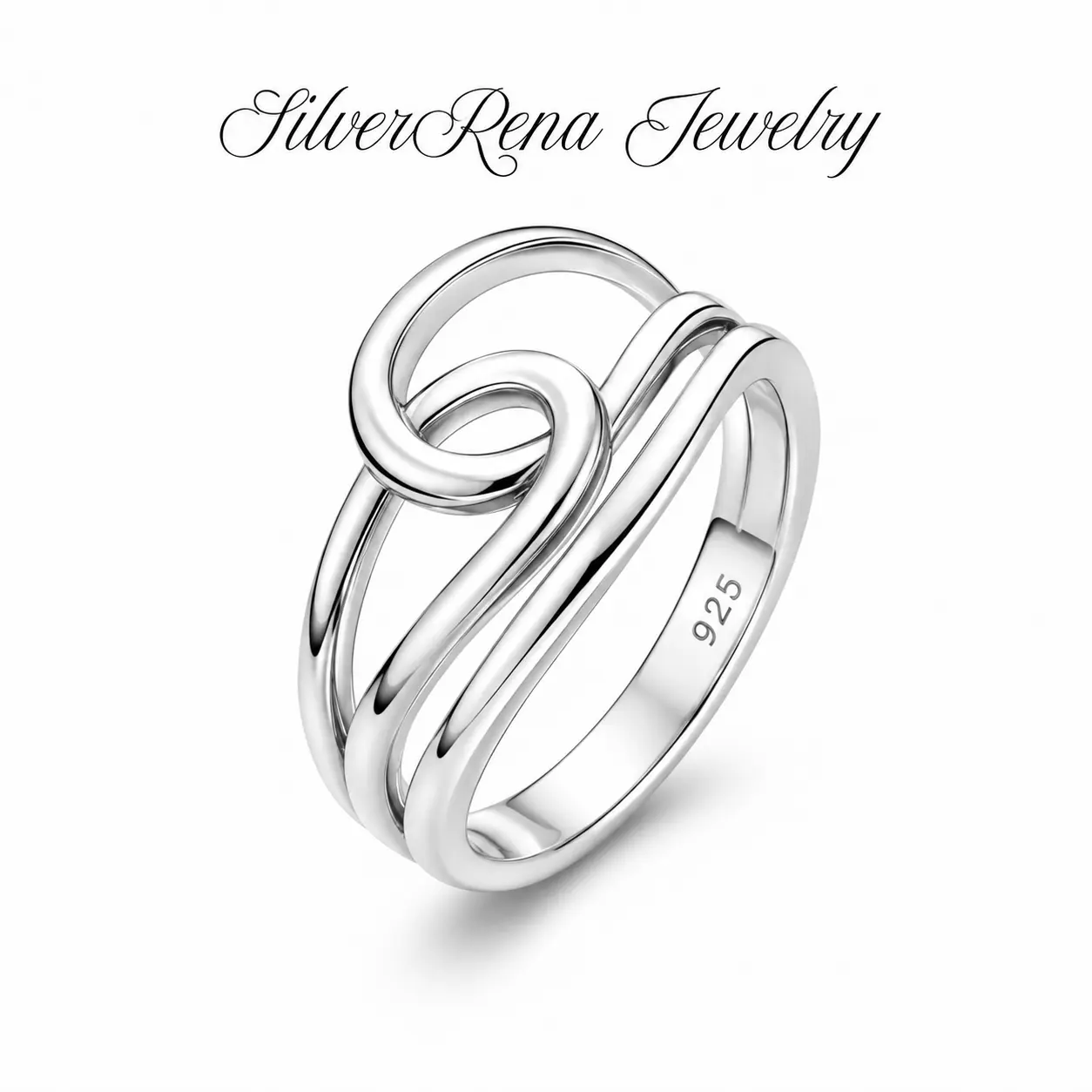 925 Sterling Silver Modern Interlocking Loop Band Ring - Abstract Knot Multi-Band Statement Ring, Casual Elegant Everyday Fashion Intertwined Minimalist Polished Sculptural Jewelry Gift, Band Rings, Casual Ring