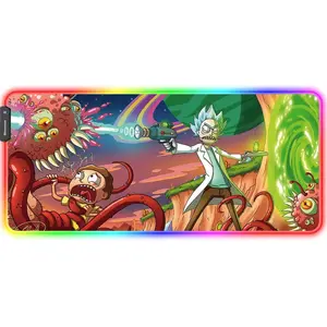 XXL RGB Gaming Mouse Pad,Large LED Anime Rick and Morty Mousepad with Non-Slip Rubber Base and Durable Stitched Edges,35.4x15.7IN Mouse Mat Laptop PC Desk Ma