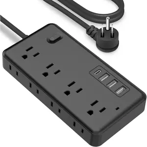 10 FT Surge Protector Power Strip, Extension Cord with 8 AC Outlets 3 USB (1 USB C) Ports, Flat Plug, Multi Outlet Wall Plug for Travel, College, Dorm Room Essentials.