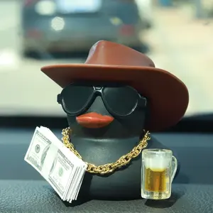 1 Set Beer Duck Design Car Decor, Car Dashboard Black Rubber Ducks Decorations, Rubber Ducky for Car Ornament, Cute Duck with Cowboy Hat, Glasses, Necklace, Beer, Car Interior Decoration