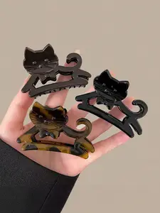 3 Piece Cute Cat Hair Clips, Cartoon Style, Daily Bun Hairstyles, Half Updo, High Ponytail, Commuter Casual Hair Accessories