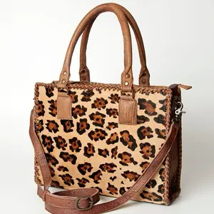 American Darling Leopard Print Tote Bag with Brown Leather Accents and Adjustable Strap for Everyday Use