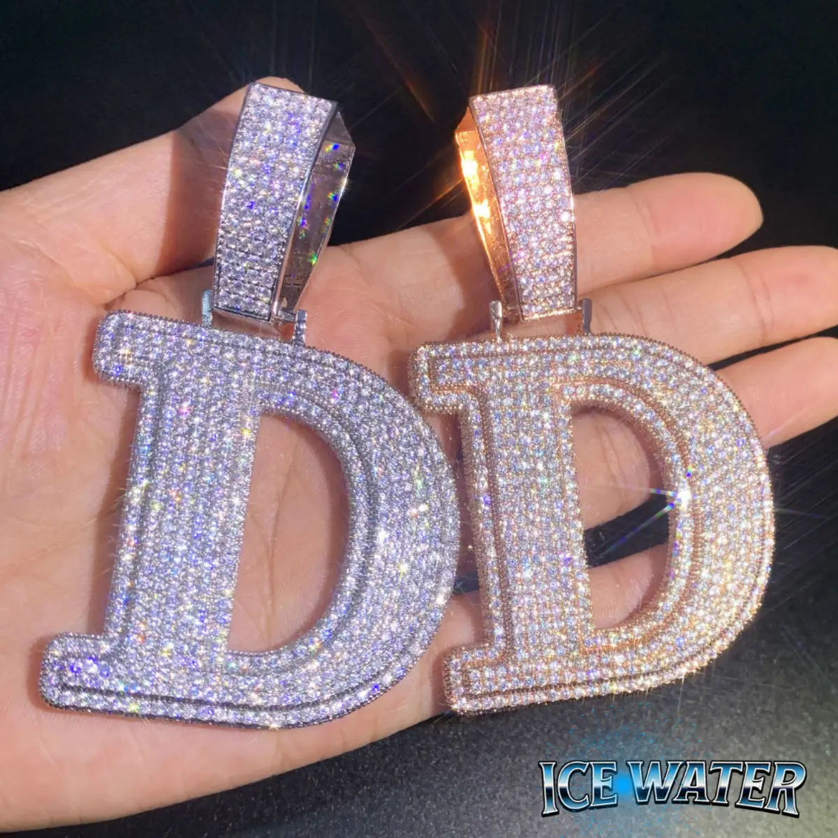 ICE WATER Large Letter zirconia Alphbet Pendant For DIY Hip Hop Couple