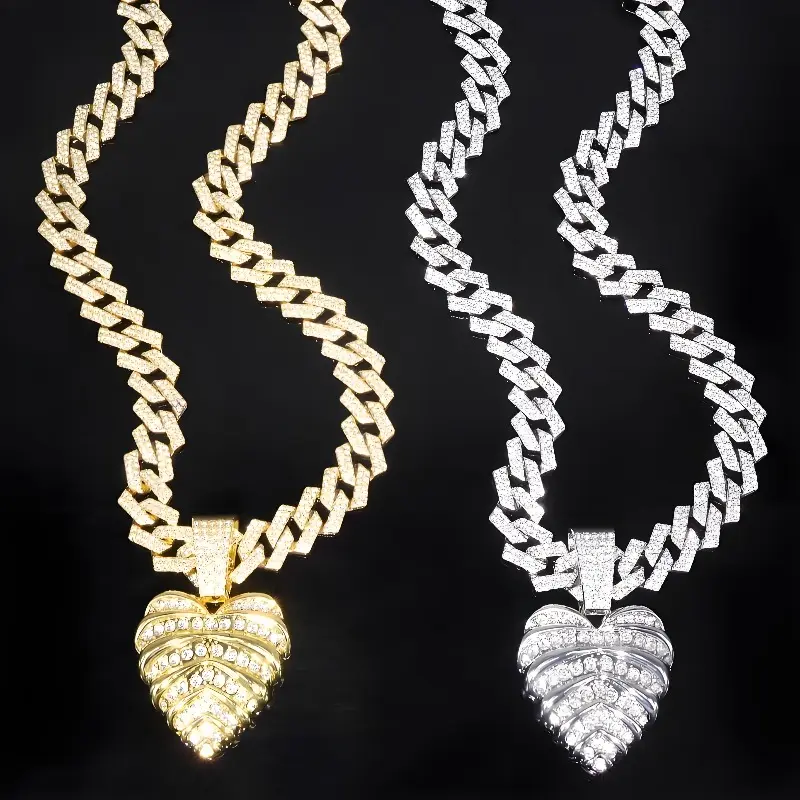 Unisex Chain Jewelry Necklace, Hip-Hop Inspired Iced Out Flower Heart Shape Pendant with Rhinestones and Glitter Finish, Hip-Hop Inspired Necklaces, Flowers, Casual, Daily Wear, Chain Jewelry Necklaces