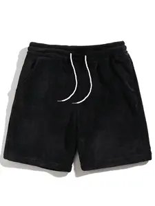 Men's Plush Shorts for Fall & Winter, Casual Drawstring Design, Warm Fleece Fabric, Loose Fit, Perfect for Daily Wear & Outdoor Activities, Athletic Fleece Sweat Shorts