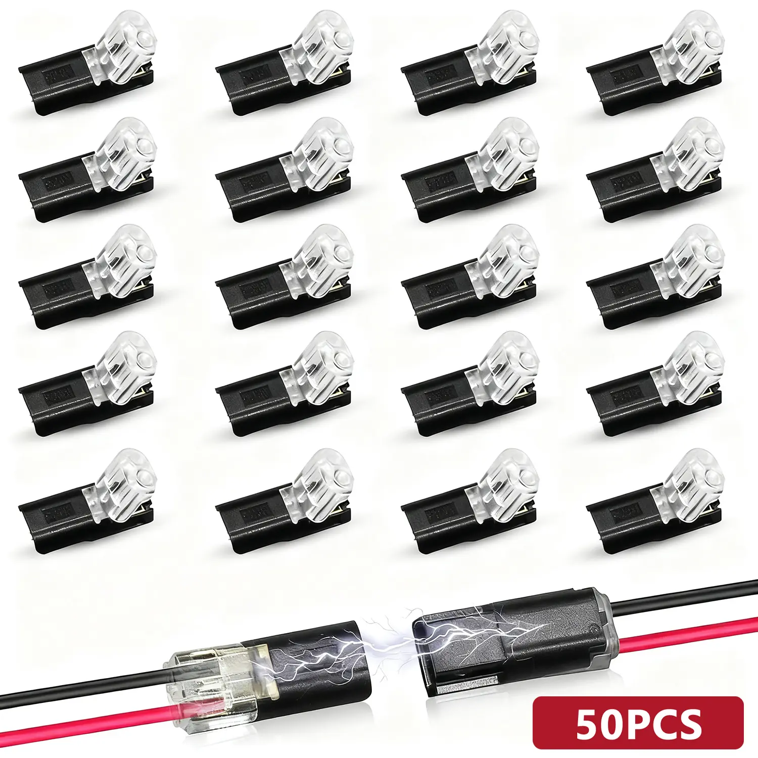 DABATR 50/100 PCS Double-Wire Plug-in Connector with Locking Buckle, Quick-Clip Fasteners Multi-Purpose Snap-On Blocks for Strip Lights DIY Crafting, Low-Voltage Decor & Model Kits