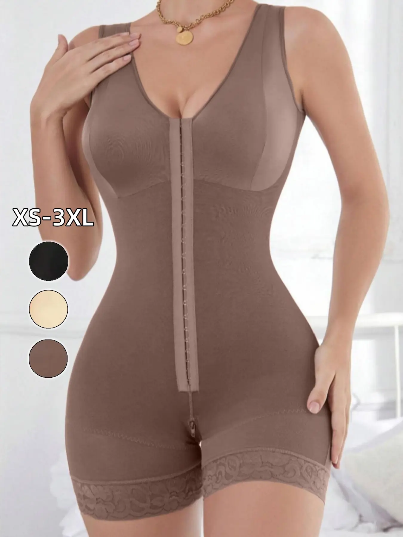 Women's Colombian Contrast Lace Spaghetti Strap Fashion Shapewear Romper  , Adjustable Straps, Crotch Zipper! Snatched Waist, Lifted Butt, No Roll-Down. Soft, Stretchy & Comfy. Your New Go-To Shapewear