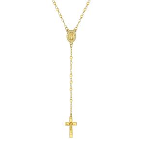MP Faith Rosary Necklaces 14K Gold Plated Virgin Mary Cross Pendant Charms Copper Jewelry Long Bead Chain Non Tarnish Decor Accessories for Women Men everyday Golden Cubic Zirconia Pendant Necklace