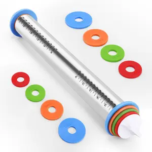 Rolling Pin With Adjustable Thickness Rings For Baking Stainless Steel Dough Roller Supplies Cookie Fondant Pizza Cake Pasta