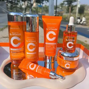 5X Vitamin C Facial Care Set X 2， with Cleanser Toner Face Serum Cream & Eye Cream Gentle Skin Cleaning Care Travel Size Kit Daily  Hydrate Moisturizing