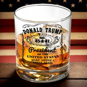 Trump Whiskey Glass - 45-47 President - Right Wing Gift - MAGA - Drinkware