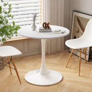 【GOOGREAT】32"Modern Round Dining Table with Printed White Marble Table Top,Metal Base Dining Table, End Table Leisure Coffee Table