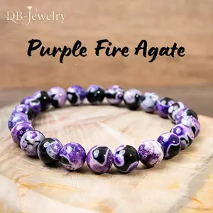 Boho Style Natural Purple Fire Agate Boho Chic Crystal Beaded Bracelet, Calming Mood Stone Bracelet, Spiritual Jewelry to Absorb Negative Energy, Unisex Chakra Balance Gift